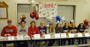 Mount Si student athletes signing contracts to play college sports last week are