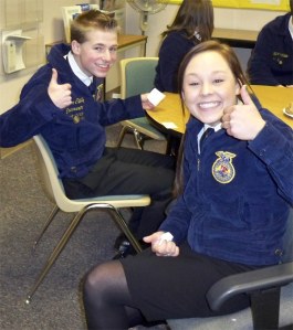 Lauren Labrosse and Connor Clancy anticipate the final round of interviews at the Dec. 5 FFA job interview competition.