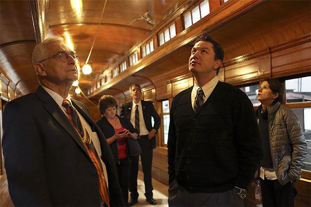 Sound Cities Association board members Don Gerend (Sammamish) and Bill Allison (Maple Valley) take in the Messenger of Peace Chapel Car on a February 25 of the Northwest Railway Museum