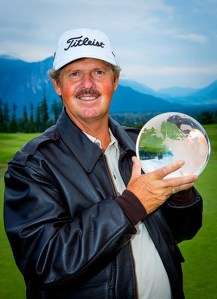 Jay Don Blake holds the Boeing Classic trophy following his playoff triumph Sunday