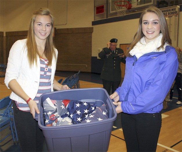 Snoqualmie Middle School students with collected flags
