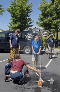 Micah Smith launches a rocket with compressed air