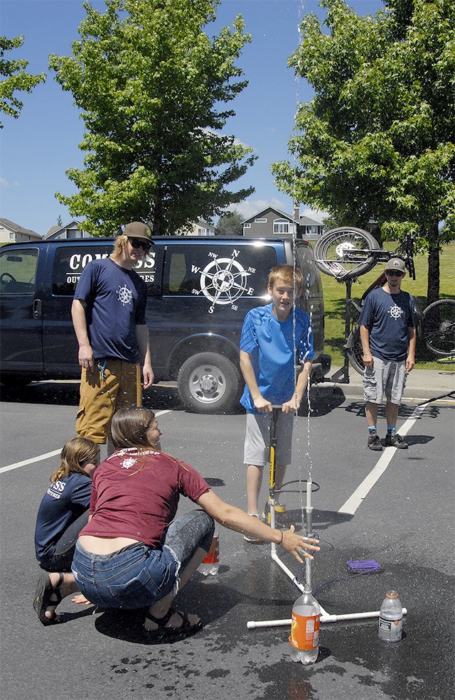 Micah Smith launches a rocket with compressed air