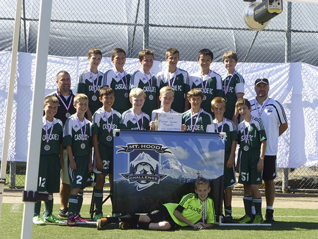 The Cascade Football Club’s U-13 Boys pose at the Mount Hood Challenge in August.