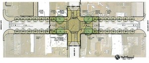 Some of the possibilities for North Bend’s downtown plaza project are illustrated in this preliminary rendering from Cascade Design Collaborative of Seattle. The design is still likely to change.