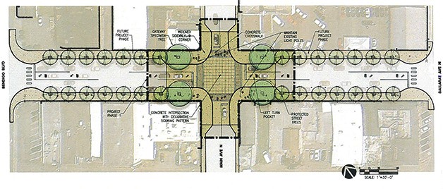Some of the possibilities for North Bend’s downtown plaza project are illustrated in this preliminary rendering from Cascade Design Collaborative of Seattle. The design is still likely to change.