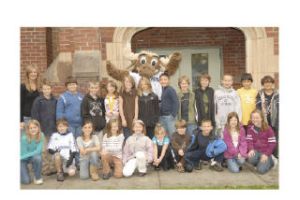 The Mariner Moose helped all 640 students at Fall City Elementary School celebrate school achievements in fitness