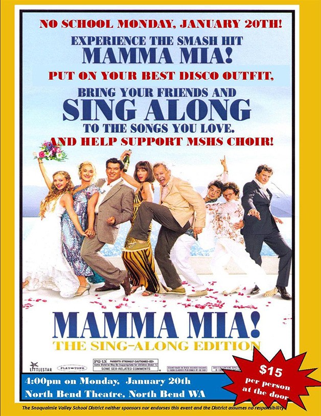 Mamma Mia sing-along for Mount Si High School choir is Monday