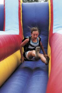 Fifth-grader Jane Livingston gets snapped back by bungee cords during Snoqualmie Elementary School’s Field Day
