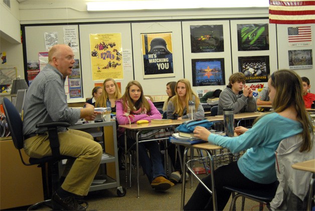 History teacher Tom Burford tells his students a story.