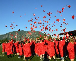 Friday's graduation ceremony at Mount Si High School ended with the traditional tossing of the caps.