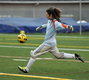 Senior Dillon Oord kicks during Mount Si's May 3 game against Bellevue. Oord recorded his sixth shutout of the season in the 2-0 Wildcat win. Mount Si plays Mercer Island Friday.