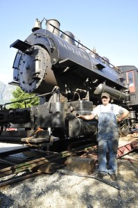 A steam-powered train engine