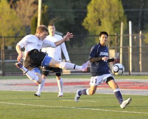 In the midst of a midair kick