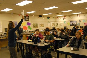 Mount Si students in a science lab room have limited collaboration opportunities and cramped quarters in the lab classroom.