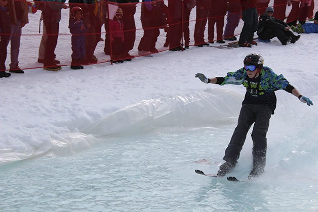 Cathy Harris captured her son John’s pond-skimming ski ride at the Summit at Snoqualmie
