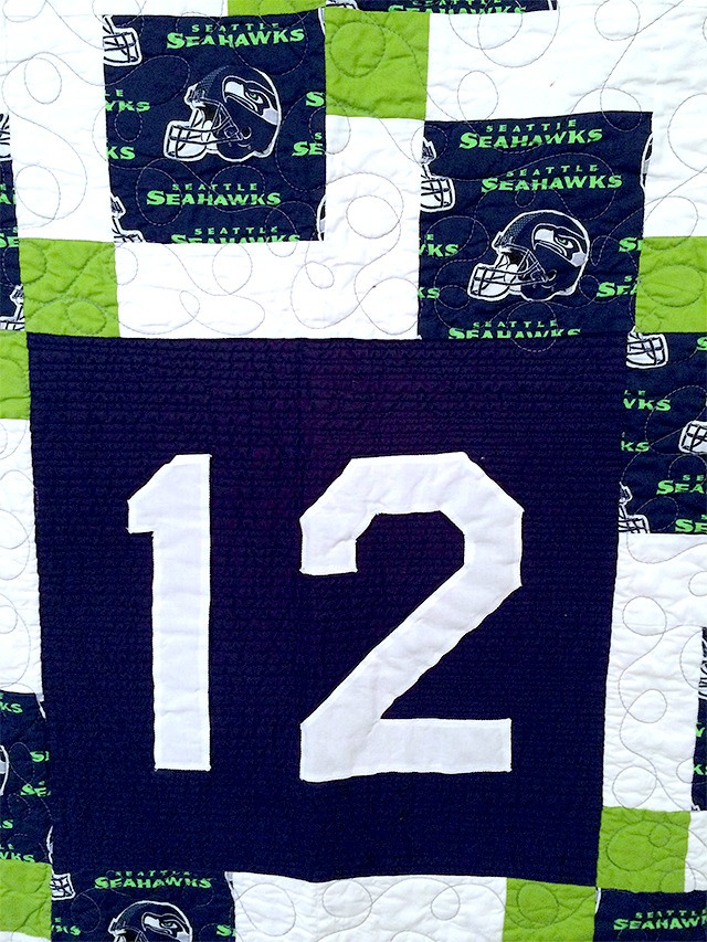 A closer look at the Seahawks quilt the American Legion Auxiliary is raffling. Drawing is Superbowl Sunday.