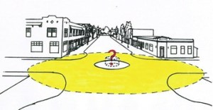 An artist’s impression of the future roundabout at Main Avenue and North Bend Way. Residents are asked to give their ideas on how to fill the dotted area.