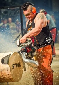 Snoqualmie's David Moses cuts in the hot saw category during Stihl Timbersports' Western Qualifier