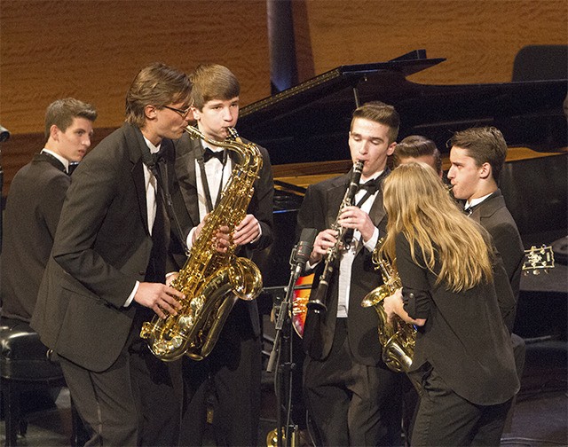 A small-group jam at Essentially Ellington 2015 consisted of Jack Clemens on trumpet