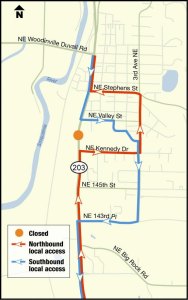 Detours will allow drivers coming north on S.R. 203 to get into the city via N.E. Kennedy Drive