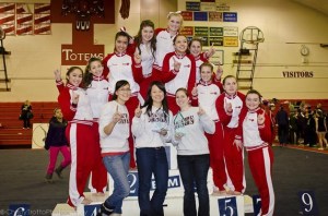 Mount Si gymnasts and coaches at Districts