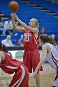 Mount Si’s no. 21 Haley Chase attempts a shot in Tuesdays game against Liberty. A last-minute attempt by Chase went in to give Mount Si the victory in the loser-out game.