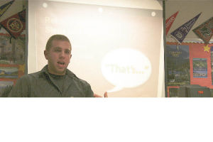 Mount Si senior Ryan Dix addresses Valley parents and their teenage children about peer pressure. He said he volunteered to help teach the Staying Connected with Your Teen class to help families communicate more effectively. Dix also reaches out to Mount Si students through the schools Natural Helpers program.