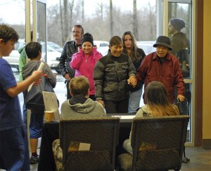 Guests bustle inside the Calvary Chapel