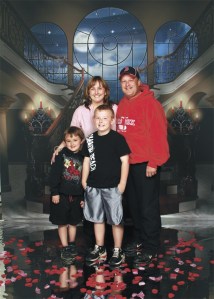 Joy Hoffman-Baunsgard and her family (clockwise from top)