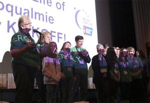 Bev Jorgensen introduces her Relay for Life collaborators and volunteers during the kick-off