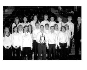 Claiming their third-place trophy at the Bellevue High School Jazz Festival