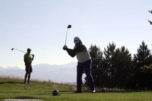 Randall Morris winds up for a drive down the fairway at the Rumble on the Ridge