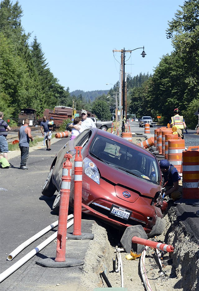 After colliding with two other vehicles and a light pole Saturday morning