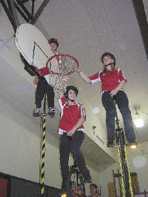 Towering above the gym floor