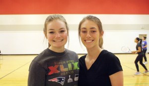 Evan Pappas/Staff PhotoSeniors Stephanie Miles and Ashley Cole practice with their team indoors during a rainy afternoon.