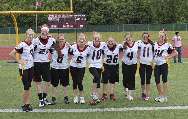 Members of the Cedarcrest High School Class of 2013 PowderPuff team