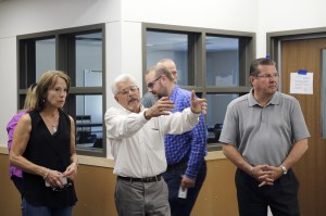 Evan Pappas/Staff PhotoSnoqualmie Valley School District project manager Clint Marsh explains the layout of classrooms in the Green Wing of the new Timber Ridge Elementary School to school board member Carolyn Simpson and Superintendent Joel Aune on a tour of the building June 14.