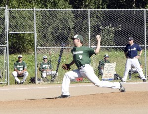 Carol Ladwig/Staff PhotoPitcher Mitch Eatmon starts off the Northwest Honkers game against the Highline Bears
