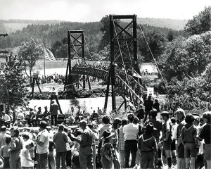 Scouts gather for the opening of the Tolt-MacDonald Park footbridge.