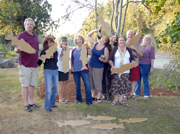 Organizers and volunteers of the Snoqualmie River Fish Festival get creative as a long-awaited river clean-up and treasure hunt nears. From left are Dan Colvin; Kim O’Hagan; Marci Sanders