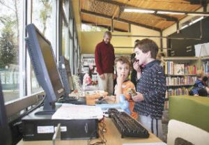 Among the first children to get inside the new Fall City Library