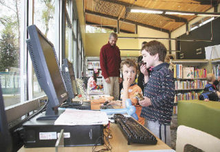 Among the first children to get inside the new Fall City Library