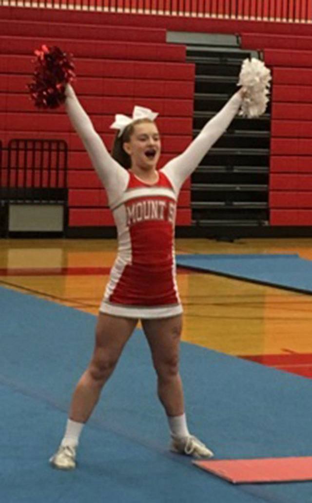 Courtesy Photo                                Abby Mandella, competing Thursday in the Washington All State Cheer Competition, was the runner-up in the overall competition, in addition to being named to the All State team.