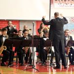 Mount Si High School&rsquo;s band teacher Matt Wenman spoke about his time in the National Guard before leading the jazz band in a performance of &ldquo;America the Beautiful.&rdquo; (Evan Pappas/Staff Photo)