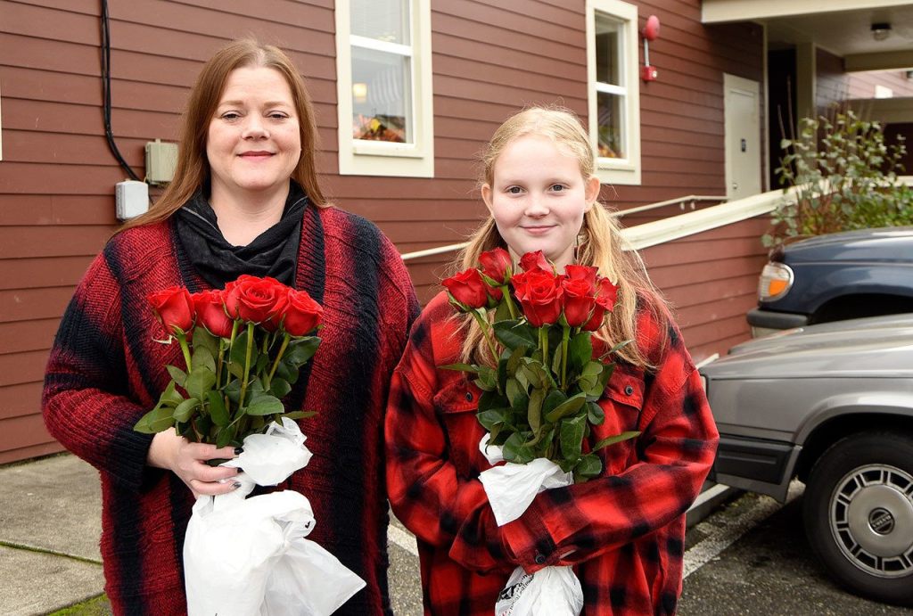 Diane and Ava Lindstrand of North Bend arrived in Carnation on Veterans Day with roses to present, along with their thanks, to veterans following the breakfast.