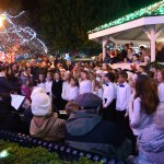 Timber Ridge Elementary School choir students, directed by Rebecca Rice, perform for a huge audience at Saturday&rsquo;s tree lighting event in downtown Snoqualmie.