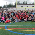 Chief Kanim Middle School students and staff show their appreciation for the school&rsquo;s bright new sports field.                                Courtesy Photo