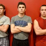 Carol Ladwig/Staff Photo                                Seniors on the Cedarcrest wrestling team pictured from left are Billy Hinzman, Parker McBride and Jonathan Castle.