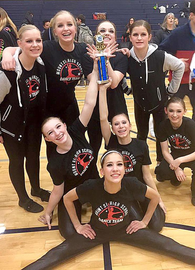 Courtesy Photo                                Mount Si High School&rsquo;s dance team celebrates their second place finish in the military category at the Bellevue High School dance competition Dec. 10.